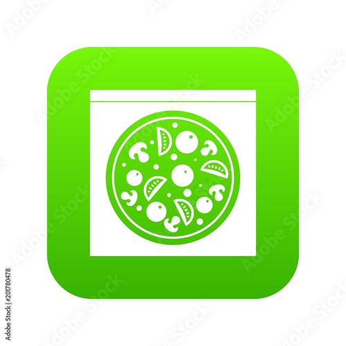 Pizza with salami, mushrooms, tomatoes icon digital green for any design isolated on white vector illustration