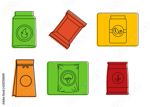 Packet icon set. Color outline set of packet vector icons for web design isolated on white background