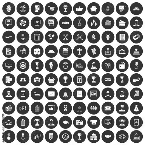 100 business career icons set in simple style white on black circle color isolated on white background vector illustration