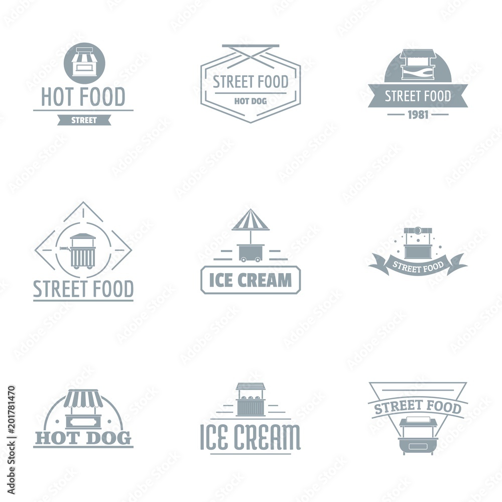 Junk food logo set. Simple set of 9 junk food vector logo for web isolated on white background