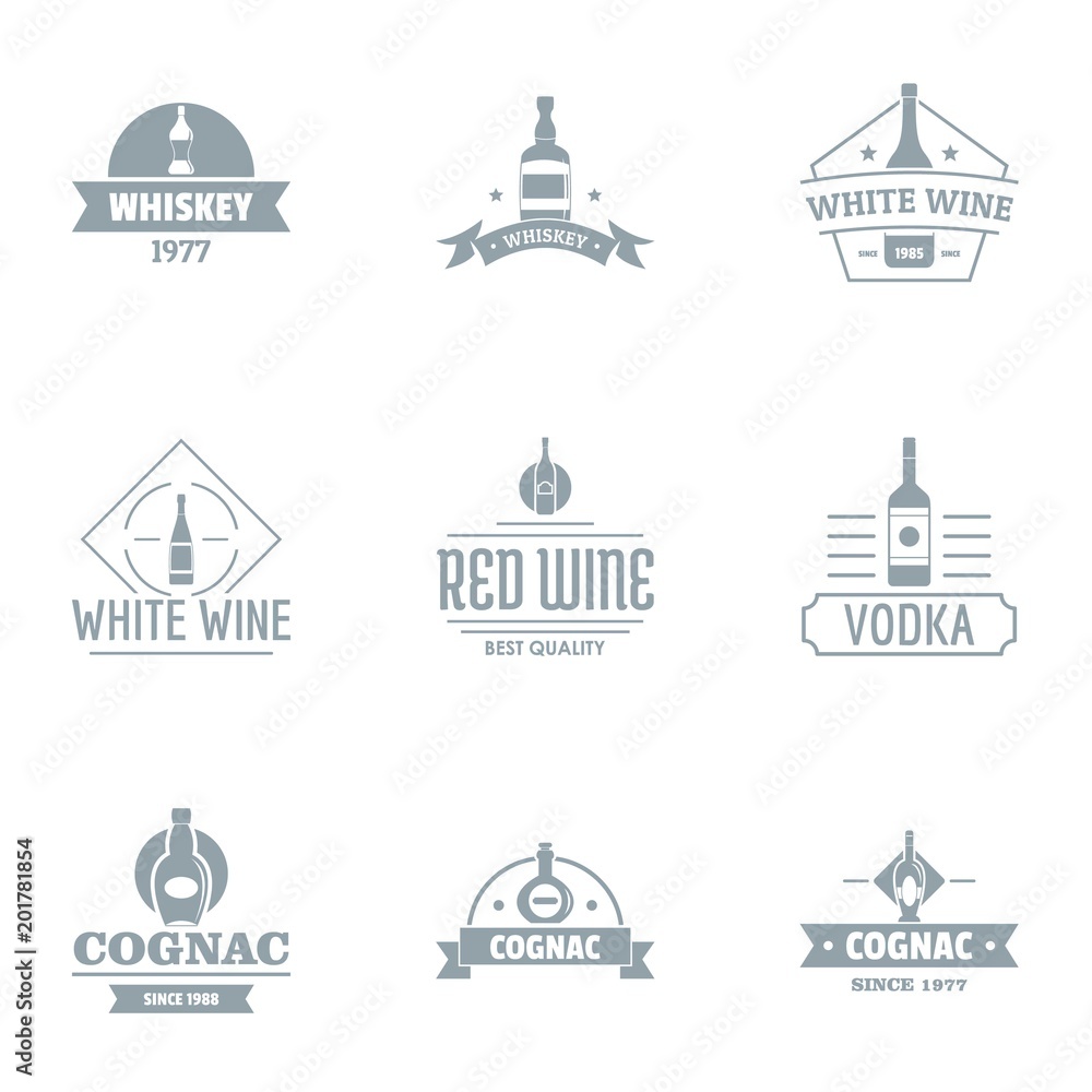 Alcoholic beverage logo set. Simple set of 9 alcoholic beverage vector logo for web isolated on white background
