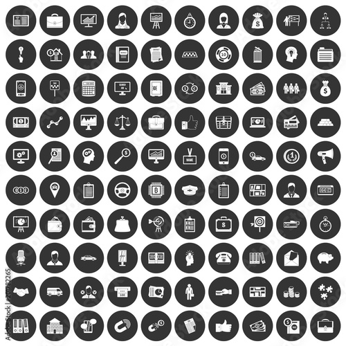 100 business group icons set in simple style white on black circle color isolated on white background vector illustration