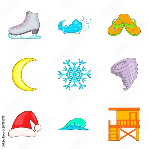 Temperate climate icons set. Cartoon set of 9 temperate climate vector icons for web isolated on white background