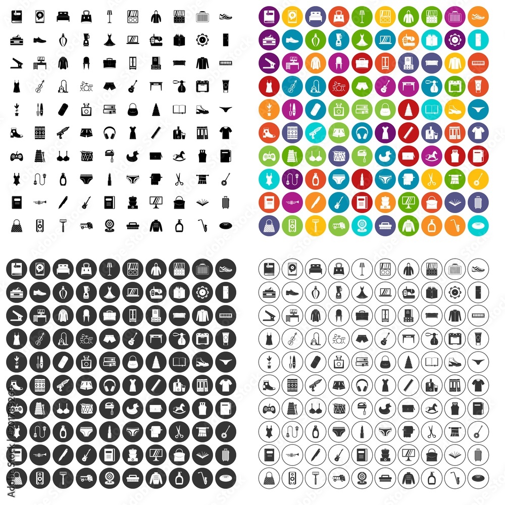 100 consumer goods icons set vector in 4 variant for any web design isolated on white