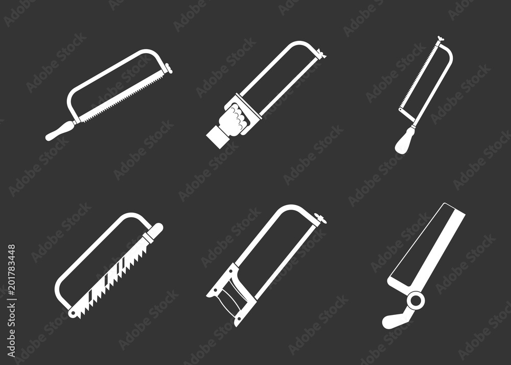 Hacksaw icon set vector white isolated on grey background Hacksaw icon set vector white isolated on grey background