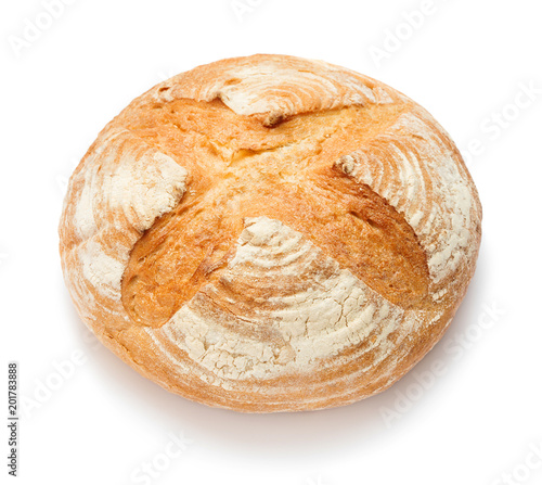 single loaf of fresh baked bread isolated on white background