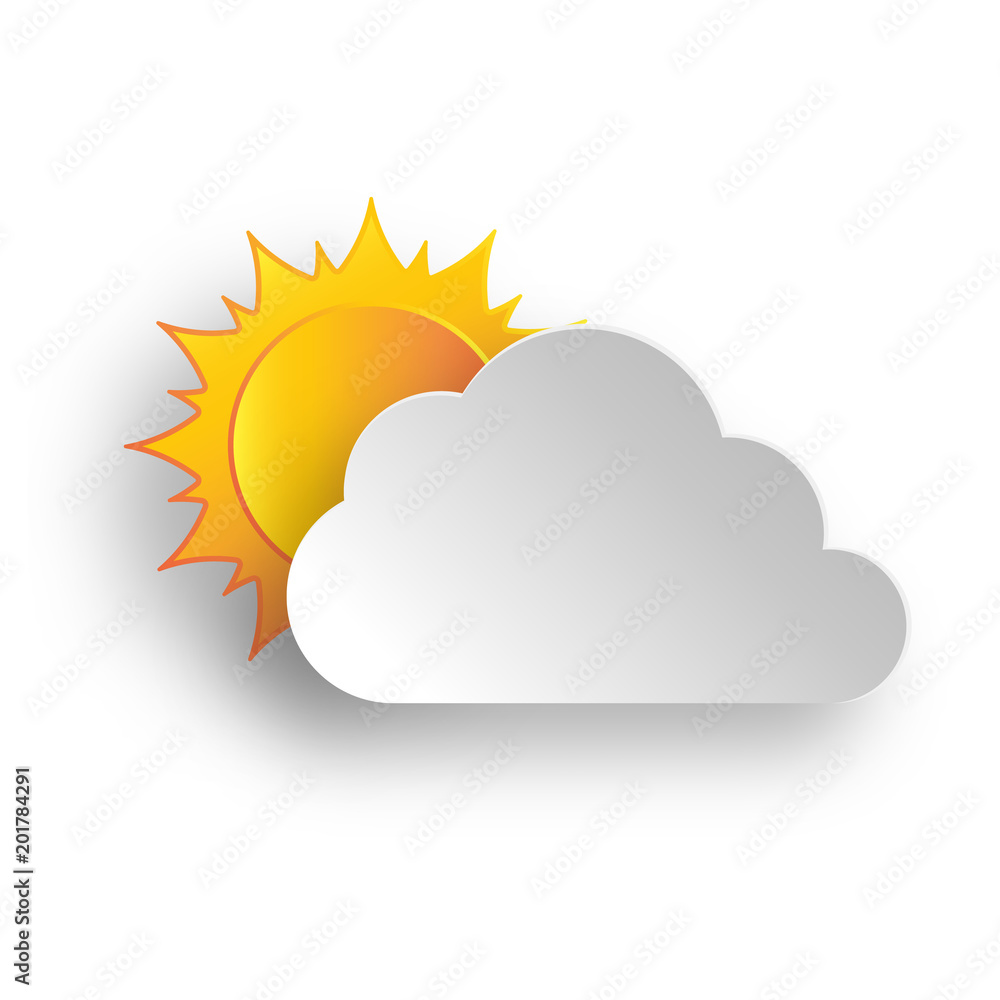 Paper art of cloud and yellow sun. Vector illustration. Paper art of cloud and yellow sun. Vector illustration.