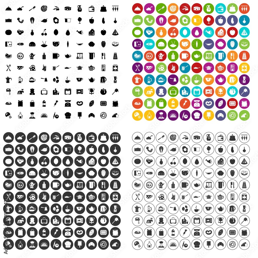 100 cooking icons set vector in 4 variant for any web design isolated on white 100 cooking icons set vector in 4 variant for any web design isolated on white
