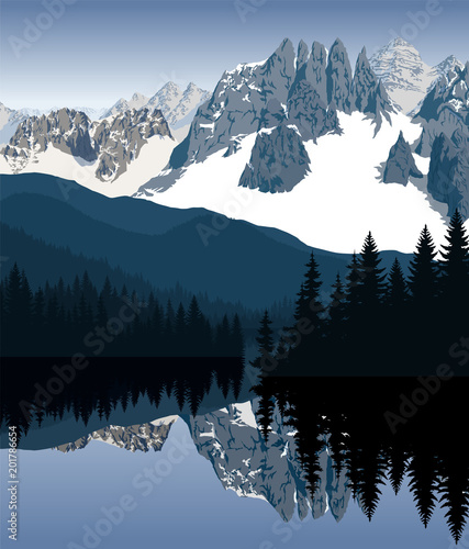 Vector illustration - lake in mountains