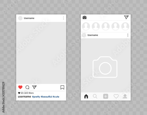 Social network photo frame. Social network post. Frame for your photo. Vector template. Template with avatar, likes and place for message, post on social networks. Vector illustration.