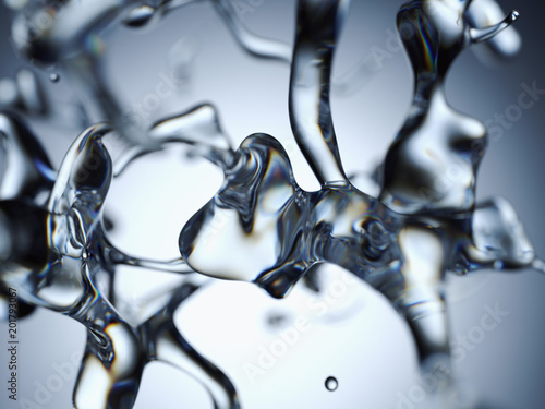 3d render, abstract water drips background, wet, liquid splashing, macro network, microbiology, connections,