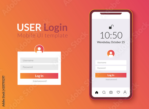 User login interface smartphone template. Mobile phone login ui clean design. Vector account sign app