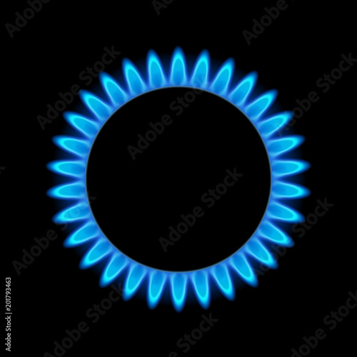 Gas flame blue energy. Gas stove burner for cooking. Fire heat butane or propane natural power