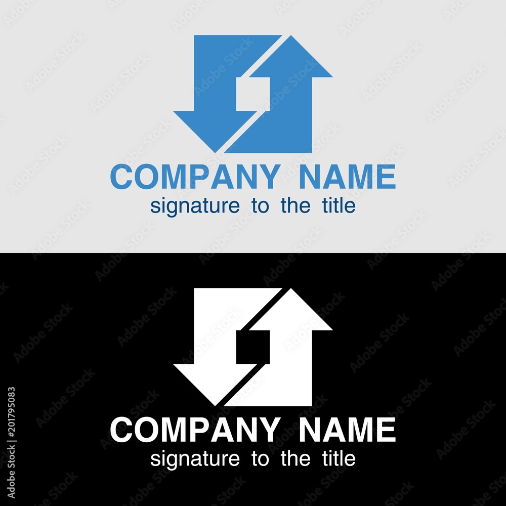 Logo template with arrows on light and on a black background. An example of design for financial exchange company. Logo template with arrows on light and on a black background. An example of design for financial exchange company.