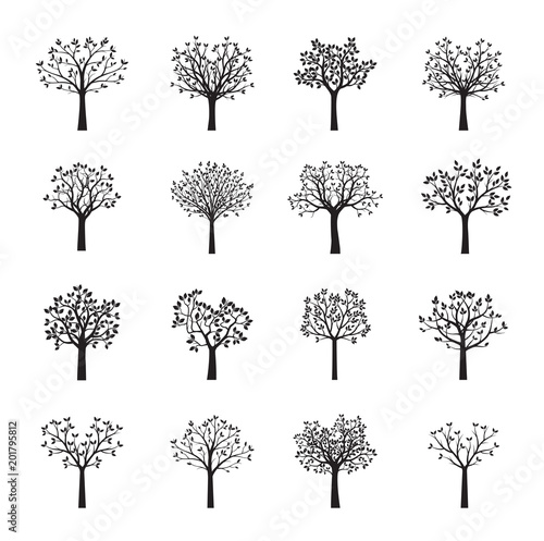 Set of black vector trees. Vector Illustration.