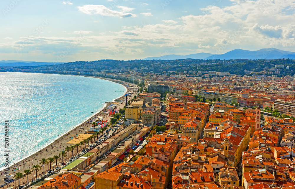 Panoramic view of Nice, France from the Castle Hill