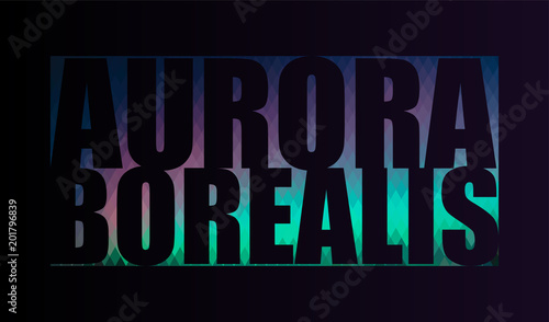 Aurora Borealis, the word of rhombus with coloring in the style of the Northern lights on a black background