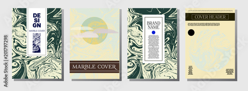 Artistic Covers Set. Marble Texture Background. Trendy Oil Paint Blue, Green, Yellow, Purple, Orange, Red Business Templates. Artistic Cover, Rich Noble Ebru Invitation Design, Marble Texture.