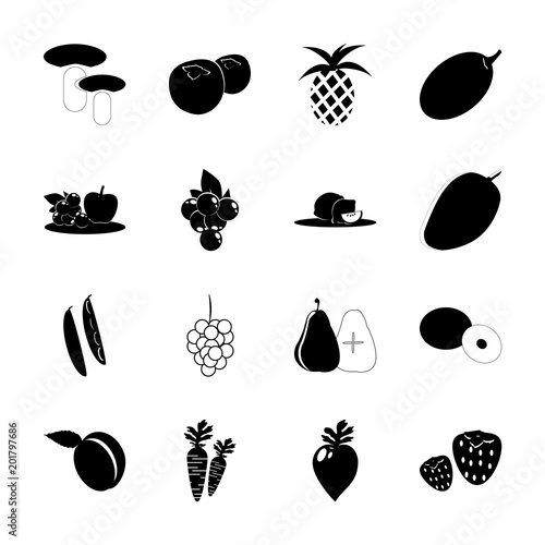 icon Fruits And Vegetables with bean, radish, strawberries, eatable and tinder