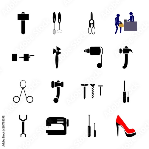icon Instruments And Tools with white, fire, motor, drill and tools