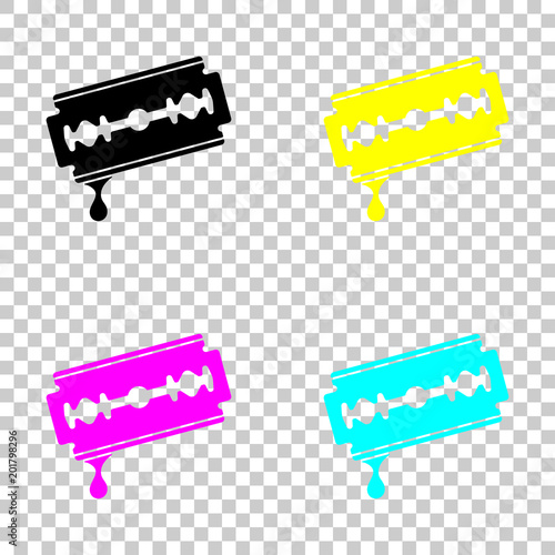 blade with drop of blood. simple silhouette. Colored set of cmyk icons on transparent background