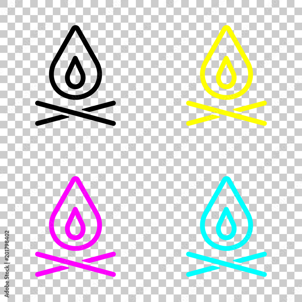 fire flame. simple silhouette. Colored set of cmyk icons on transparent background