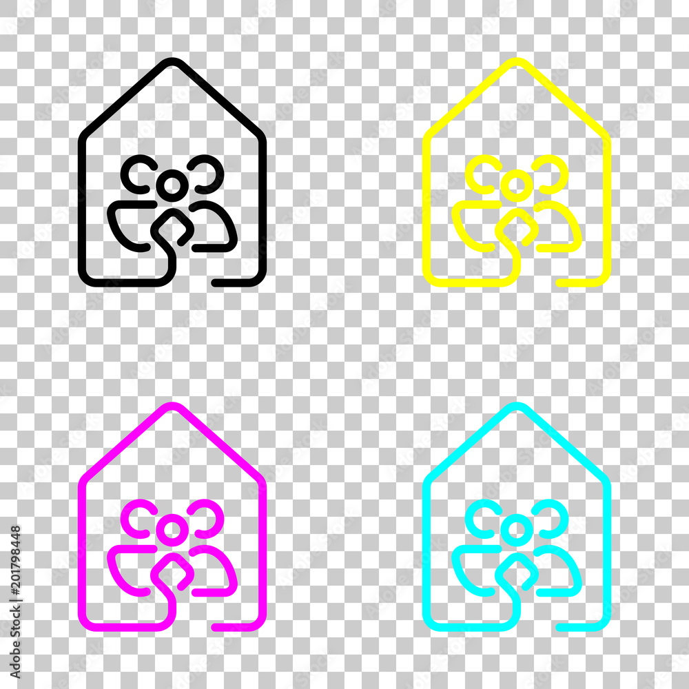 house with family icon. line style. Colored set of cmyk icons on transparent background