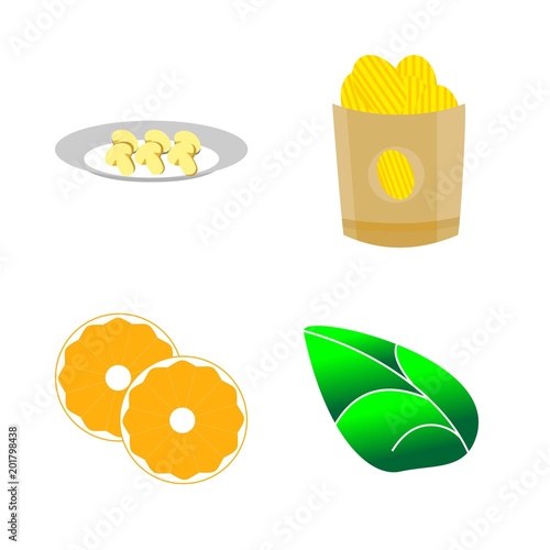 icons about Food with potato chips, eat, tasty, lime and leaf