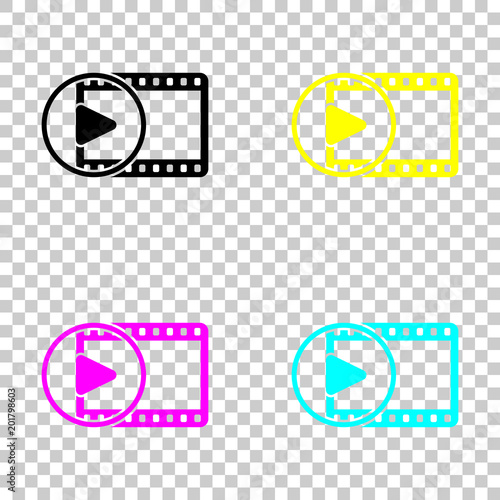 movie strip with play symbol in circle. simple silhouette. Colored set of cmyk icons on transparent background