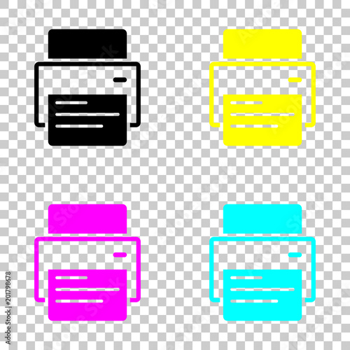 printer and paper. Colored set of cmyk icons on transparent background