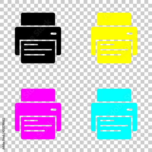 printer and paper. Colored set of cmyk icons on transparent background