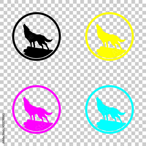 wolf. simple icon. Colored set of cmyk icons on transparent background