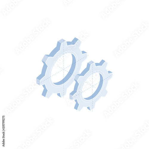 Two settings gear vector isometric icon isolated on white background