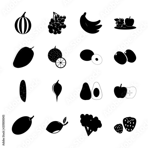 icon Fruits And Vegetables with plums, cabbage, navel, cuke and sweet