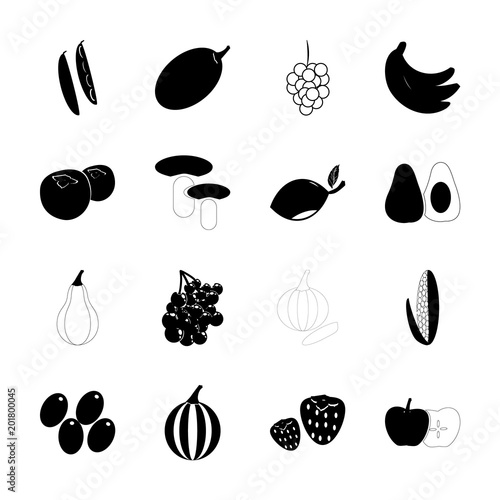 icon Fruits And Vegetables with blood orange, watermelon, olive tree, cherry laure and calabash