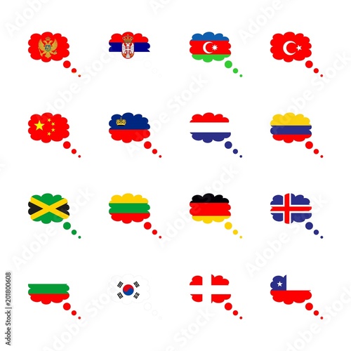 icon Flag with corea flag, flag of china, turkey, flag of turkey and flag of southern corea