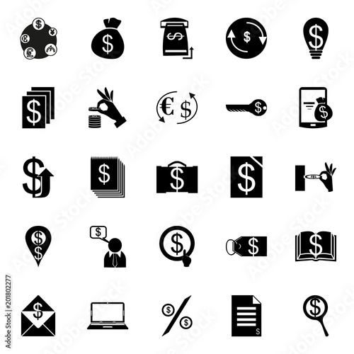 icons about Currency with electron payment, million, economic, hand and telephone