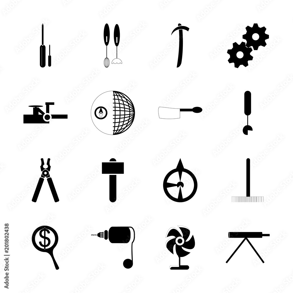 Obraz premium icon Instruments And Tools with vapour, hammer, sing, flat and garden