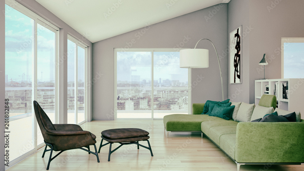 Modern bright interiors room 3D rendering illustration Modern bright interiors room 3D rendering illustration