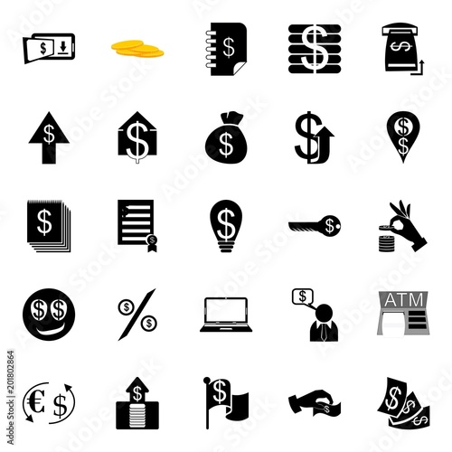 icons about Currency with a4, credit, commerce, money bag and economic
