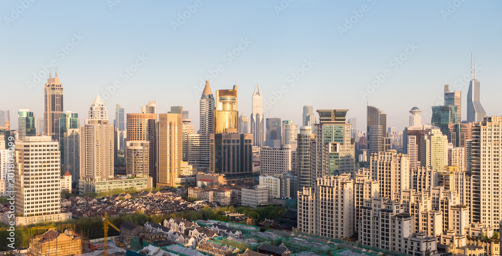 modern city skyline in early morning modern city skyline in early morning