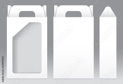 Tall Box White window shape cut out Packaging Template blank. Empty Box white Template for design product package gift box, White Box packaging paper kraft card board package