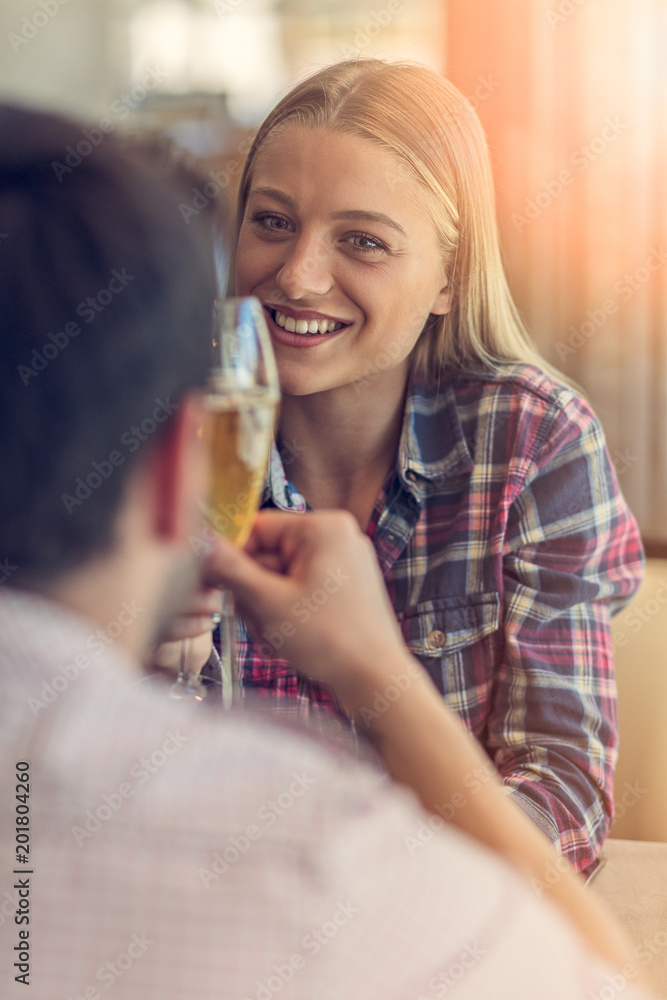 Fototapeta premium Happy couple having great time at the restaurant