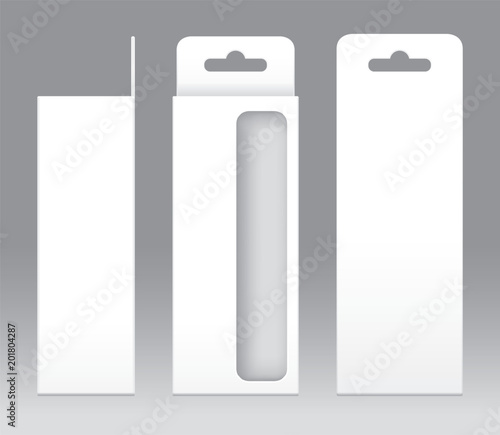 Hanging Box White window shape cut out Packaging Template blank. Empty Box white Template for design product package gift box, White Box packaging paper kraft card board package