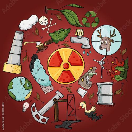 set of design_2_elements on the theme of ecology earth pollution effects of human activities photo