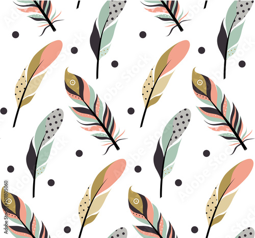 Tribal feathers seamless patern.