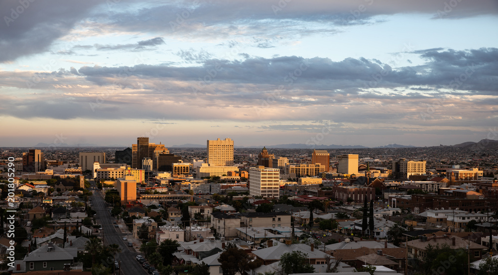 View of downtown El Paso, Texas at sundown