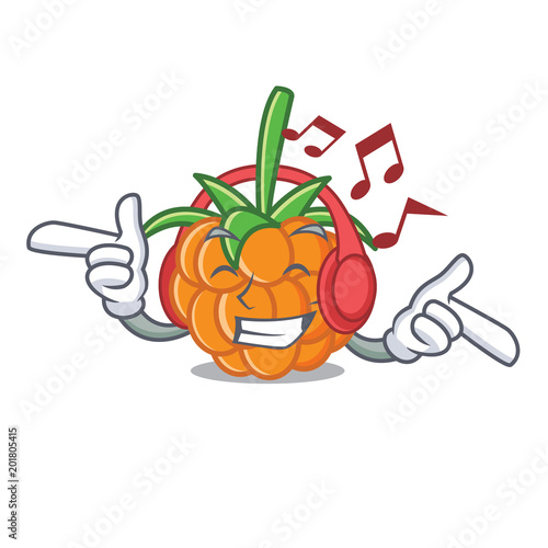 Listening music cloudberry mascot cartoon style