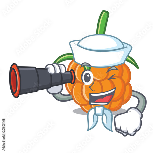 Sailor with binocular cloudberry mascot cartoon style