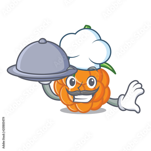 Chef with food cloudberry mascot cartoon style